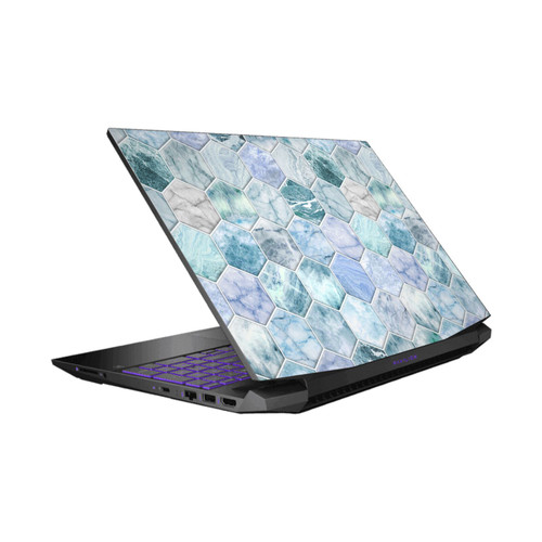 Micklyn Le Feuvre Marble Patterns Ice Blue And Jade Stone And Hexagon Tiles Vinyl Sticker Skin Decal Cover for HP Pavilion 15.6" 15-dk0047TX