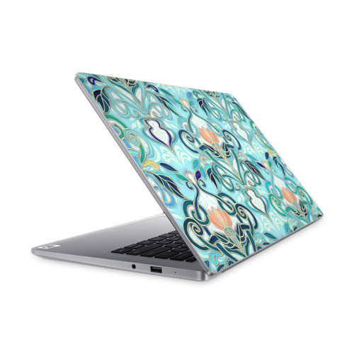 Micklyn Le Feuvre Patterns 2 Ocean Aqua Art Nouveau With Peach Flowers Vinyl Sticker Skin Decal Cover for Xiaomi Mi NoteBook 14 (2020)