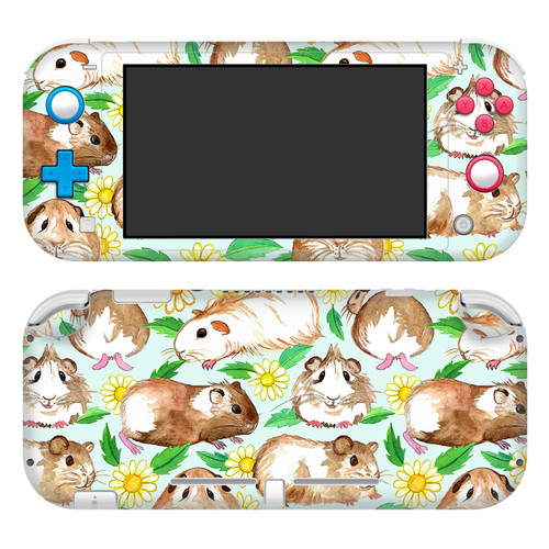 Micklyn Le Feuvre Art Mix Guinea Pigs And Daisies In Watercolour On Mint Vinyl Sticker Skin Decal Cover for Nintendo Switch Lite