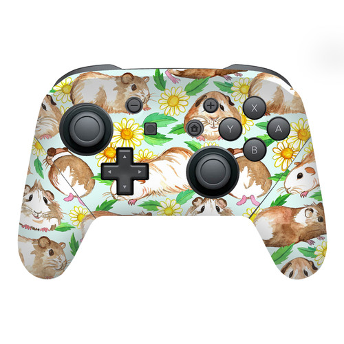 Micklyn Le Feuvre Art Mix Guinea Pigs And Daisies In Watercolour On Mint Vinyl Sticker Skin Decal Cover for Nintendo Switch Pro Controller