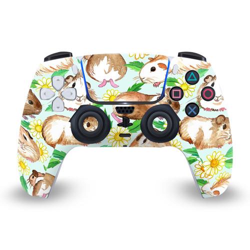 Micklyn Le Feuvre Art Mix Guinea Pigs And Daisies In Watercolour On Mint Vinyl Sticker Skin Decal Cover for Sony PS5 Sony DualSense Controller