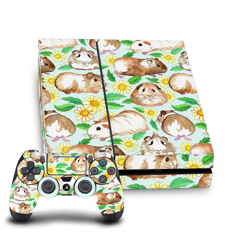 Micklyn Le Feuvre Art Mix Guinea Pigs And Daisies In Watercolour On Mint Vinyl Sticker Skin Decal Cover for Sony PS4 Console & Controller