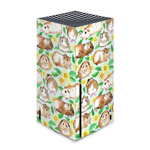 Micklyn Le Feuvre Art Mix Guinea Pigs And Daisies In Watercolour On Mint Vinyl Sticker Skin Decal Cover for Microsoft Xbox Series X