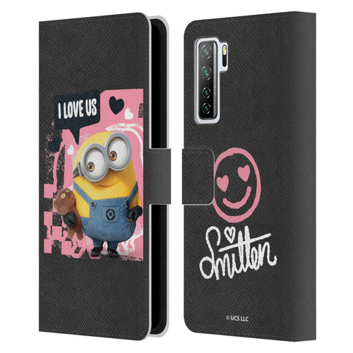 Minions Rise of Gru(2021) Valentines 2021 Bob Loves Bear Leather Book Wallet Case Cover For Huawei Nova 7 SE/P40 Lite 5G