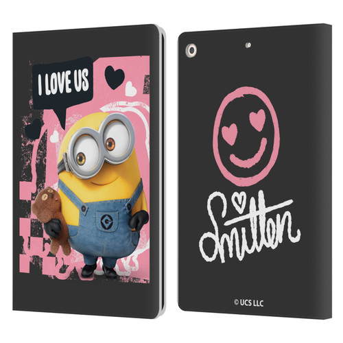 Minions Rise of Gru(2021) Valentines 2021 Bob Loves Bear Leather Book Wallet Case Cover For Apple iPad 10.2 2019/2020/2021
