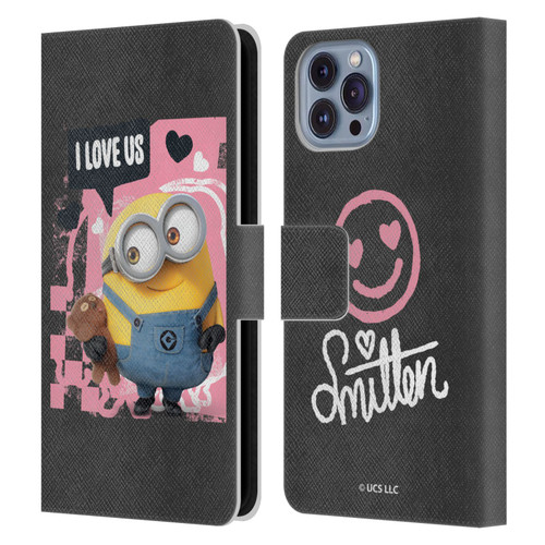 Minions Rise of Gru(2021) Valentines 2021 Bob Loves Bear Leather Book Wallet Case Cover For Apple iPhone 14