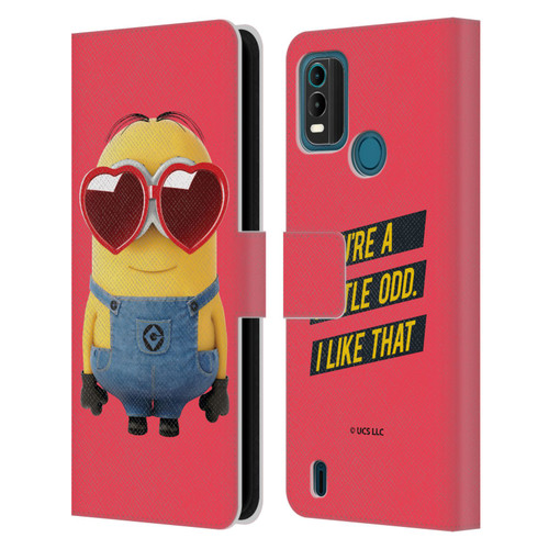 Minions Rise of Gru(2021) Valentines 2021 Heart Glasses Leather Book Wallet Case Cover For Nokia G11 Plus