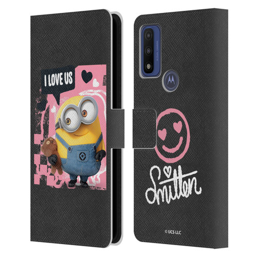 Minions Rise of Gru(2021) Valentines 2021 Bob Loves Bear Leather Book Wallet Case Cover For Motorola G Pure