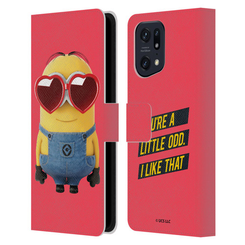 Minions Rise of Gru(2021) Valentines 2021 Heart Glasses Leather Book Wallet Case Cover For OPPO Find X5