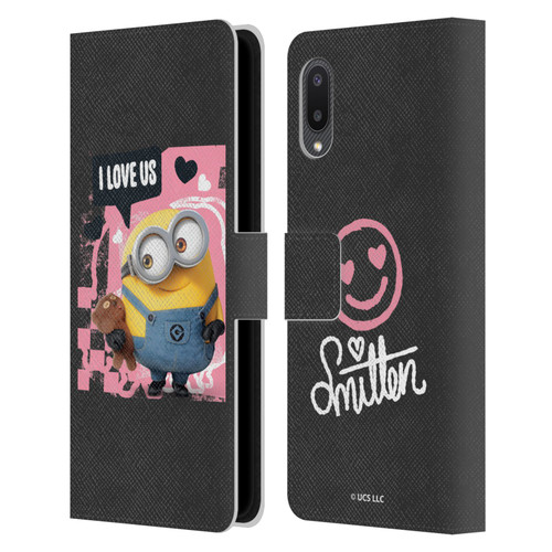 Minions Rise of Gru(2021) Valentines 2021 Bob Loves Bear Leather Book Wallet Case Cover For Samsung Galaxy A02/M02 (2021)