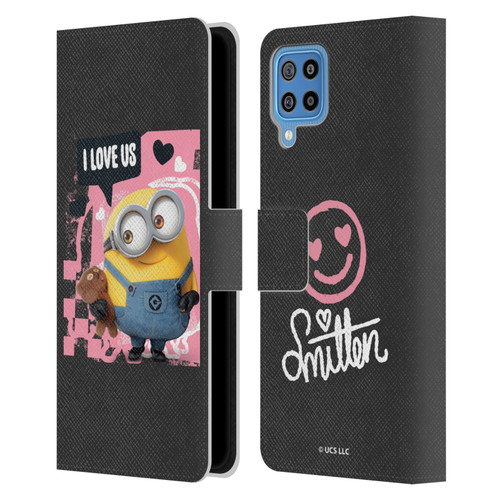 Minions Rise of Gru(2021) Valentines 2021 Bob Loves Bear Leather Book Wallet Case Cover For Samsung Galaxy F22 (2021)