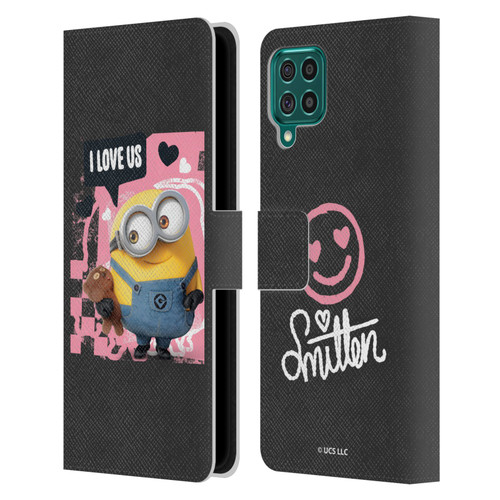 Minions Rise of Gru(2021) Valentines 2021 Bob Loves Bear Leather Book Wallet Case Cover For Samsung Galaxy F62 (2021)