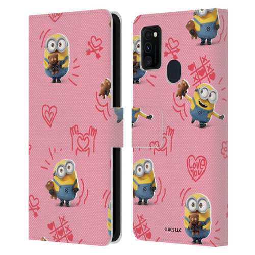 Minions Rise of Gru(2021) Valentines 2021 Bob Pattern Leather Book Wallet Case Cover For Samsung Galaxy M30s (2019)/M21 (2020)