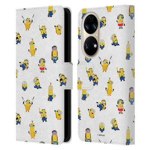 Minions Rise of Gru(2021) Humor Costume Pattern Leather Book Wallet Case Cover For Huawei P50