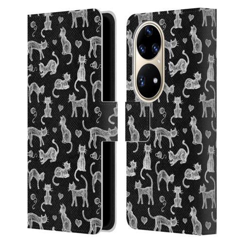 Micklyn Le Feuvre Animals Teachers Pet Chalkboard Cats Leather Book Wallet Case Cover For Huawei P50 Pro