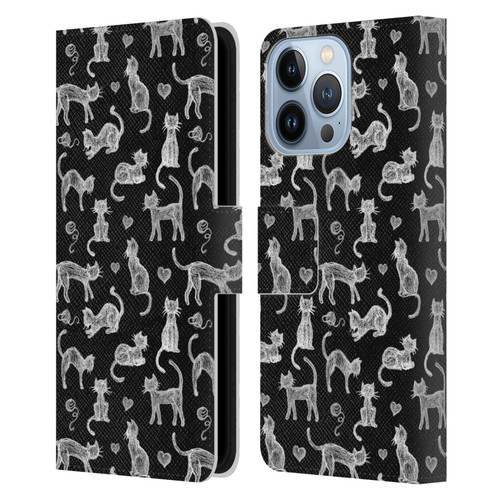 Micklyn Le Feuvre Animals Teachers Pet Chalkboard Cats Leather Book Wallet Case Cover For Apple iPhone 13 Pro