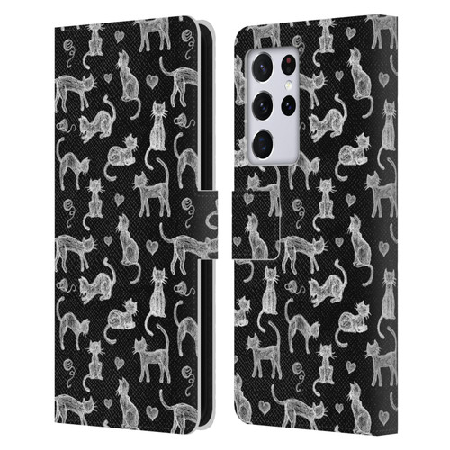Micklyn Le Feuvre Animals Teachers Pet Chalkboard Cats Leather Book Wallet Case Cover For Samsung Galaxy S21 Ultra 5G