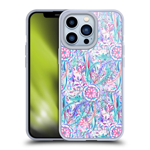 Micklyn Le Feuvre Florals Burst in Pink and Teal Soft Gel Case for Apple iPhone 13 Pro