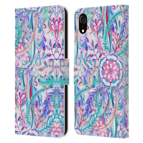 Micklyn Le Feuvre Florals Burst in Pink and Teal Leather Book Wallet Case Cover For Apple iPhone XR