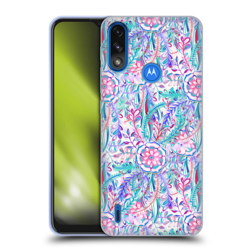 Micklyn Le Feuvre Florals Burst in Pink and Teal Soft Gel Case for Motorola Moto E7 Power / Moto E7i Power