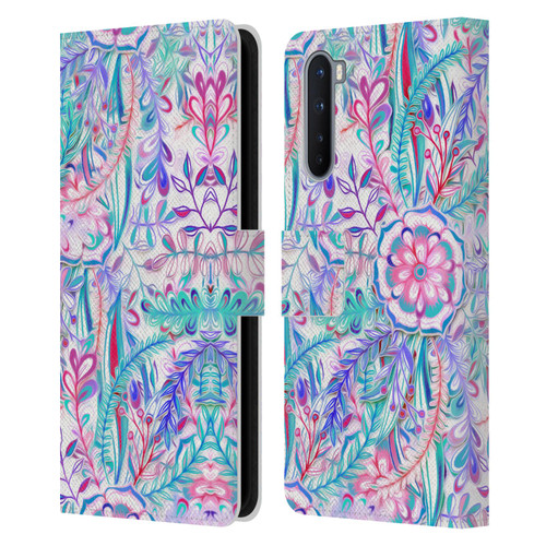 Micklyn Le Feuvre Florals Burst in Pink and Teal Leather Book Wallet Case Cover For OnePlus Nord 5G