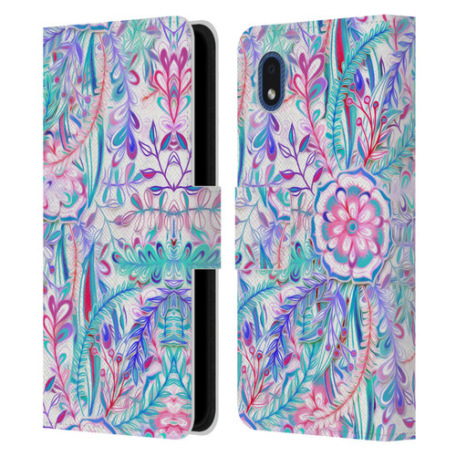 Micklyn Le Feuvre Florals Burst in Pink and Teal Leather Book Wallet Case Cover For Samsung Galaxy A01 Core (2020)