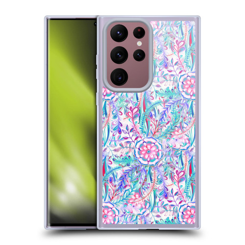 Micklyn Le Feuvre Florals Burst in Pink and Teal Soft Gel Case for Samsung Galaxy S22 Ultra 5G