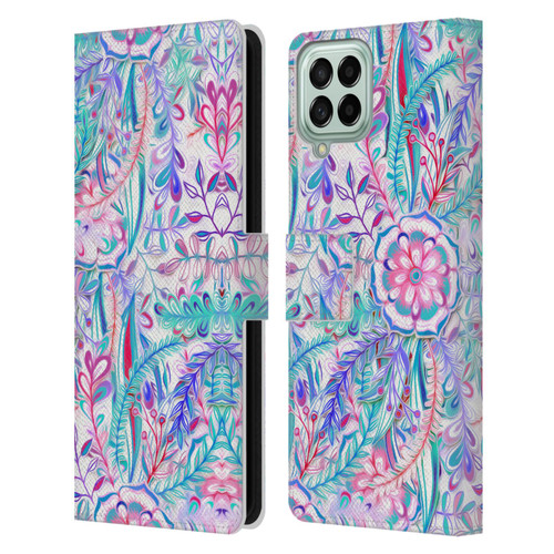 Micklyn Le Feuvre Florals Burst in Pink and Teal Leather Book Wallet Case Cover For Samsung Galaxy M33 (2022)