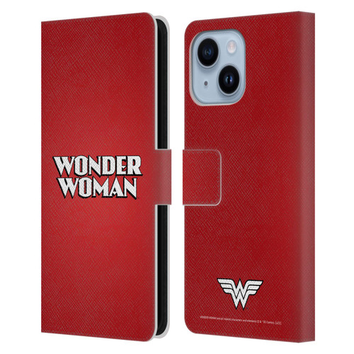 Wonder Woman DC Comics Logos Text Leather Book Wallet Case Cover For Apple iPhone 14 Plus