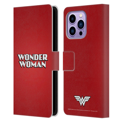 Wonder Woman DC Comics Logos Text Leather Book Wallet Case Cover For Apple iPhone 14 Pro Max