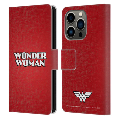 Wonder Woman DC Comics Logos Text Leather Book Wallet Case Cover For Apple iPhone 14 Pro