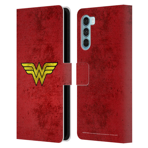 Wonder Woman DC Comics Logos Distressed Leather Book Wallet Case Cover For Motorola Edge S30 / Moto G200 5G