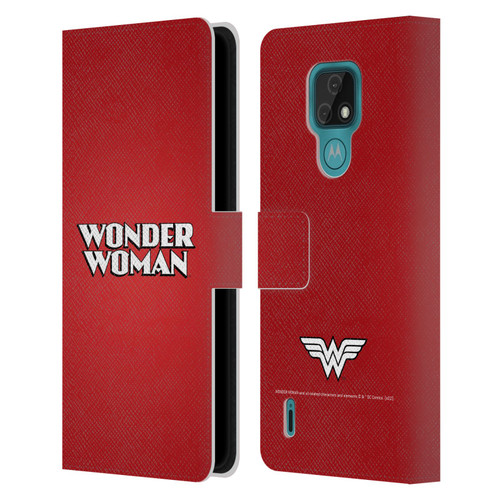 Wonder Woman DC Comics Logos Text Leather Book Wallet Case Cover For Motorola Moto E7