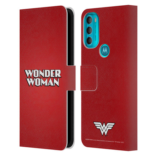 Wonder Woman DC Comics Logos Text Leather Book Wallet Case Cover For Motorola Moto G71 5G