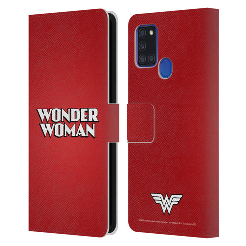 Wonder Woman DC Comics Logos Text Leather Book Wallet Case Cover For Samsung Galaxy A21s (2020)