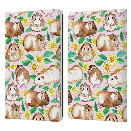 Micklyn Le Feuvre Patterns 2 Guinea Pigs And Daisies In Watercolour On Pink Leather Book Wallet Case Cover For Apple iPad 10.2 2019/2020/2021