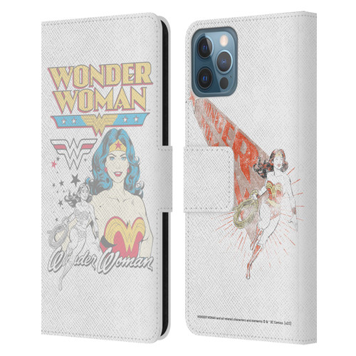 Wonder Woman DC Comics Vintage Art White Leather Book Wallet Case Cover For Apple iPhone 12 / iPhone 12 Pro