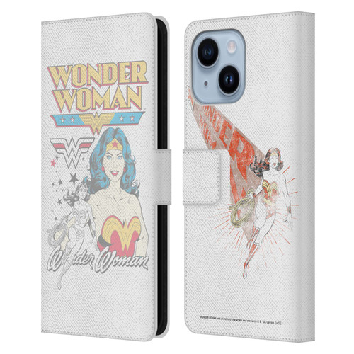 Wonder Woman DC Comics Vintage Art White Leather Book Wallet Case Cover For Apple iPhone 14 Plus