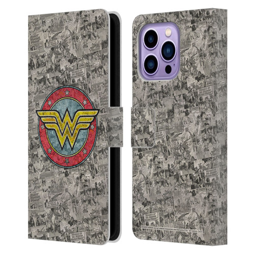 Wonder Woman DC Comics Vintage Art Comics Logo Leather Book Wallet Case Cover For Apple iPhone 14 Pro Max