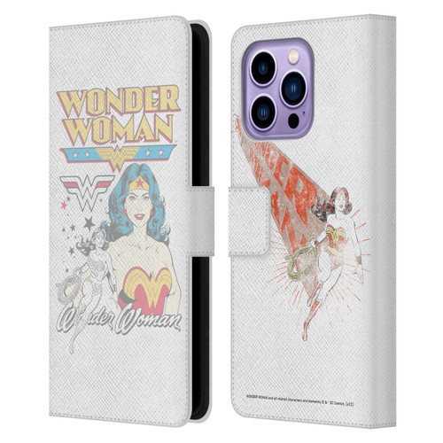 Wonder Woman DC Comics Vintage Art White Leather Book Wallet Case Cover For Apple iPhone 14 Pro Max