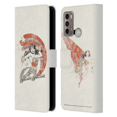 Wonder Woman DC Comics Vintage Art Distressed Leather Book Wallet Case Cover For Motorola Moto G60 / Moto G40 Fusion