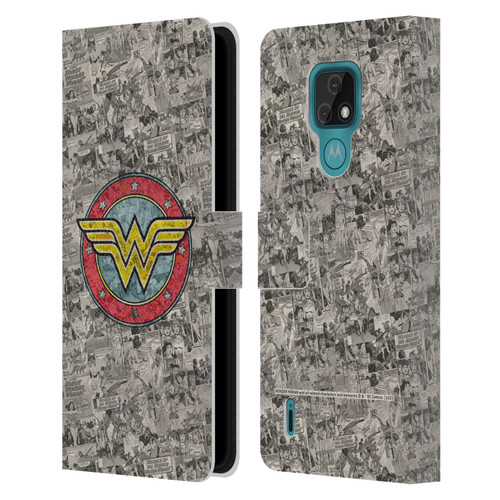 Wonder Woman DC Comics Vintage Art Comics Logo Leather Book Wallet Case Cover For Motorola Moto E7