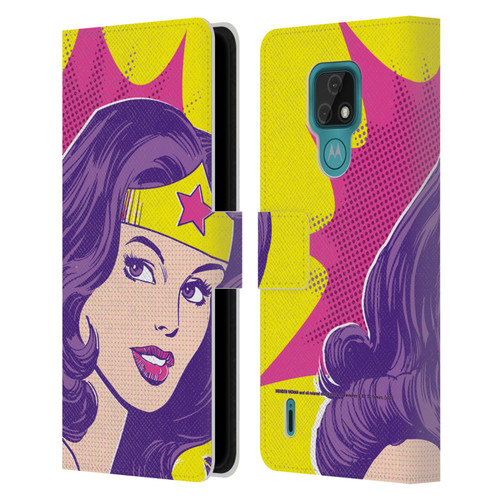 Wonder Woman DC Comics Vintage Art Pop Art Leather Book Wallet Case Cover For Motorola Moto E7