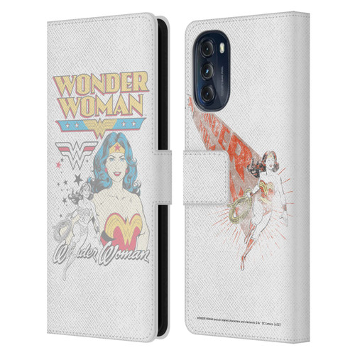Wonder Woman DC Comics Vintage Art White Leather Book Wallet Case Cover For Motorola Moto G (2022)