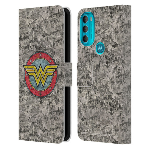 Wonder Woman DC Comics Vintage Art Comics Logo Leather Book Wallet Case Cover For Motorola Moto G71 5G