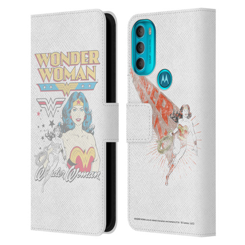 Wonder Woman DC Comics Vintage Art White Leather Book Wallet Case Cover For Motorola Moto G71 5G