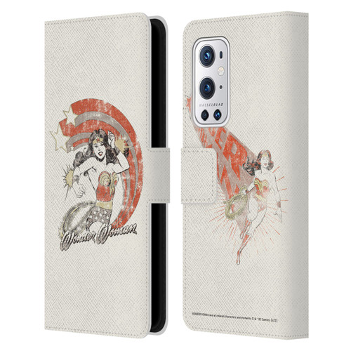 Wonder Woman DC Comics Vintage Art Distressed Leather Book Wallet Case Cover For OnePlus 9 Pro