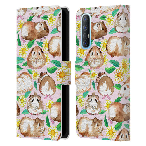 Micklyn Le Feuvre Patterns 2 Guinea Pigs And Daisies In Watercolour On Pink Leather Book Wallet Case Cover For OPPO Find X2 Neo 5G