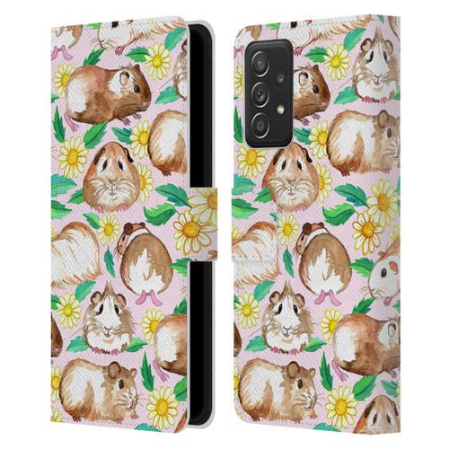 Micklyn Le Feuvre Patterns 2 Guinea Pigs And Daisies In Watercolour On Pink Leather Book Wallet Case Cover For Samsung Galaxy A53 5G (2022)