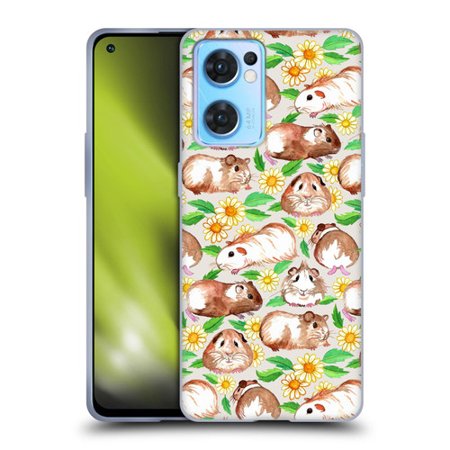Micklyn Le Feuvre Patterns 2 Guinea Pigs And Daisies In Watercolour On Tan Soft Gel Case for OPPO Reno7 5G / Find X5 Lite